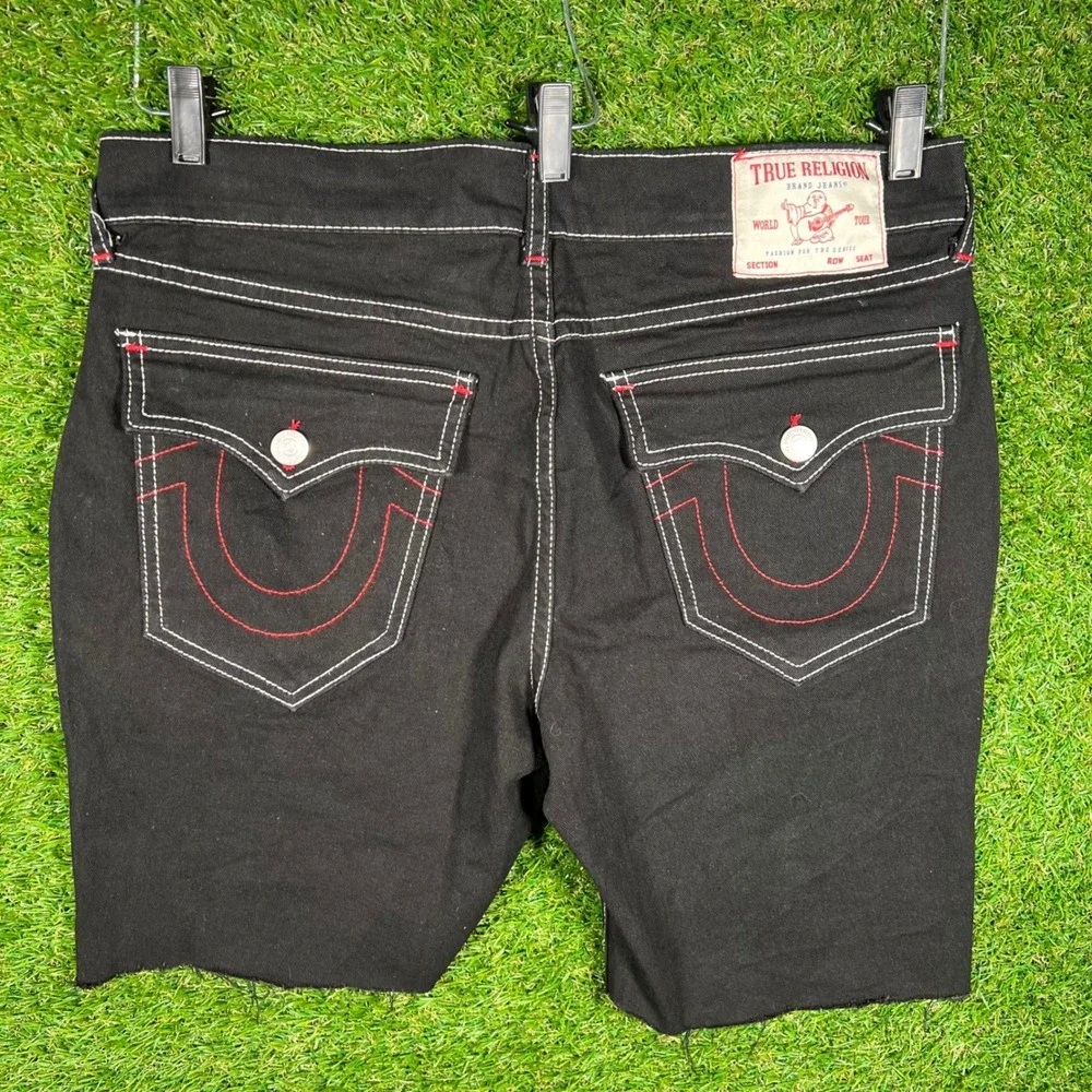 True Religion Rocco Relaxed Skinny Black Denim Shorts Mens 36 Contrast Stitch